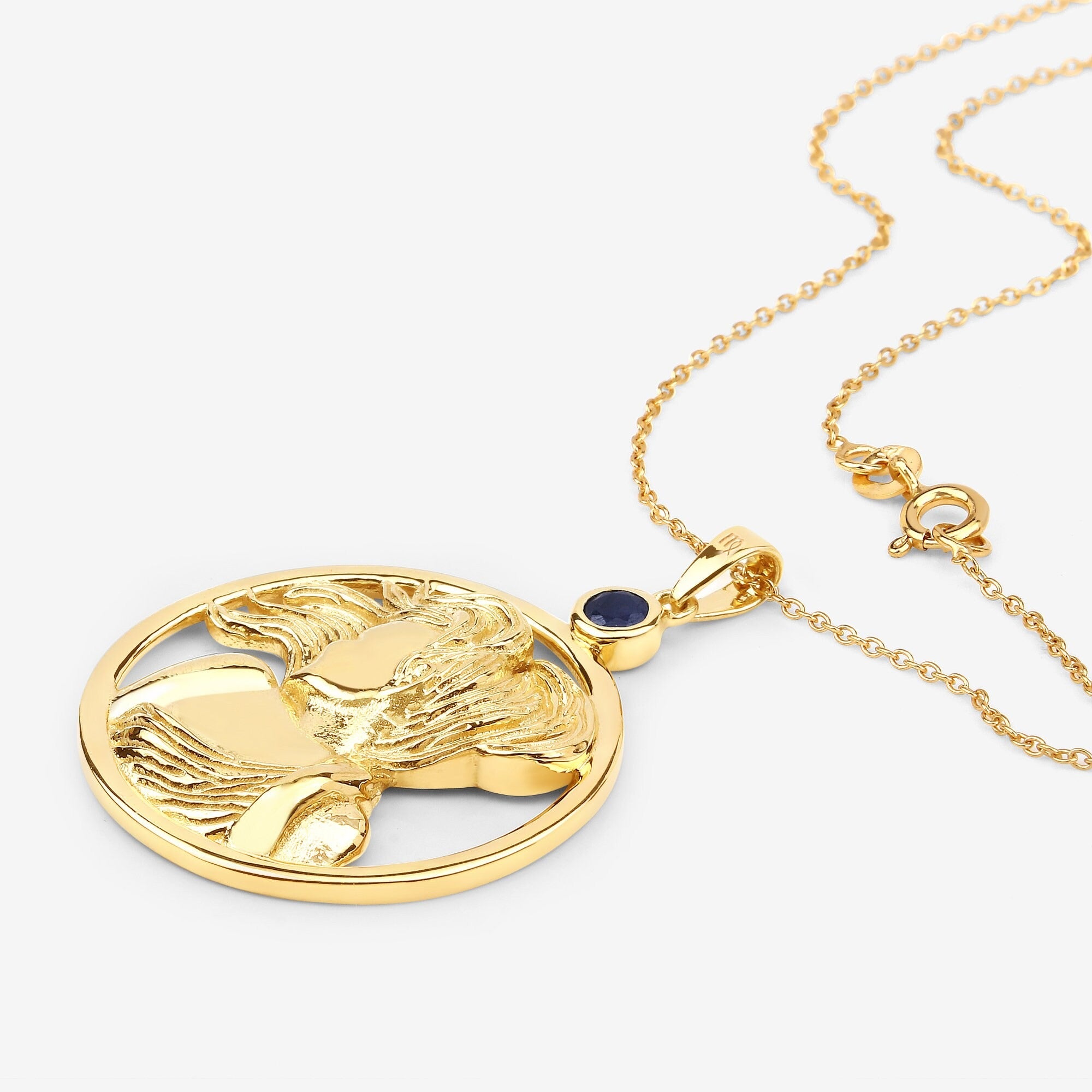 Virgo Zodiac Pendant Necklace – 14K Yellow Gold Plated Sterling Silver with Genuine Sapphire | Virgo Maiden Astrology Pendant Necklace